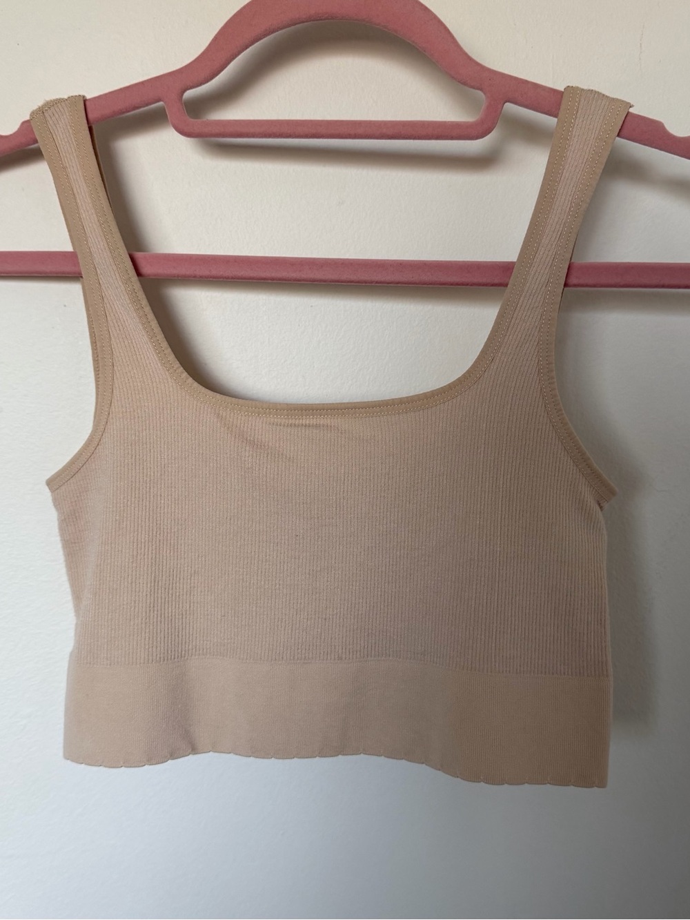 Anthropologie Beige Ribbed Seamless Tank Crop Top